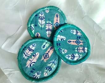 Set of 10- Reusable Makeup Rounds Chevron Feather, Earth Friendly Facial Rounds, Cotton Facial Rounds
