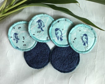 Set of 5- Bluebird Cotton Facial Rounds, Earth Friendly Reusable Makeup Removers