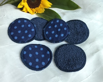 Set of 5- Navy Polkadot Cotton Makeup Rounds, Reusable Facial Rounds