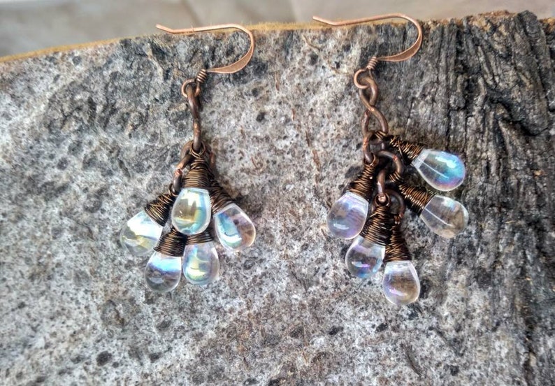 Copper /& bronze earrings Birthday gift Rainbow crystal earrings Cluster Czech earrings For her Aesthetic earrings Crystal earrings