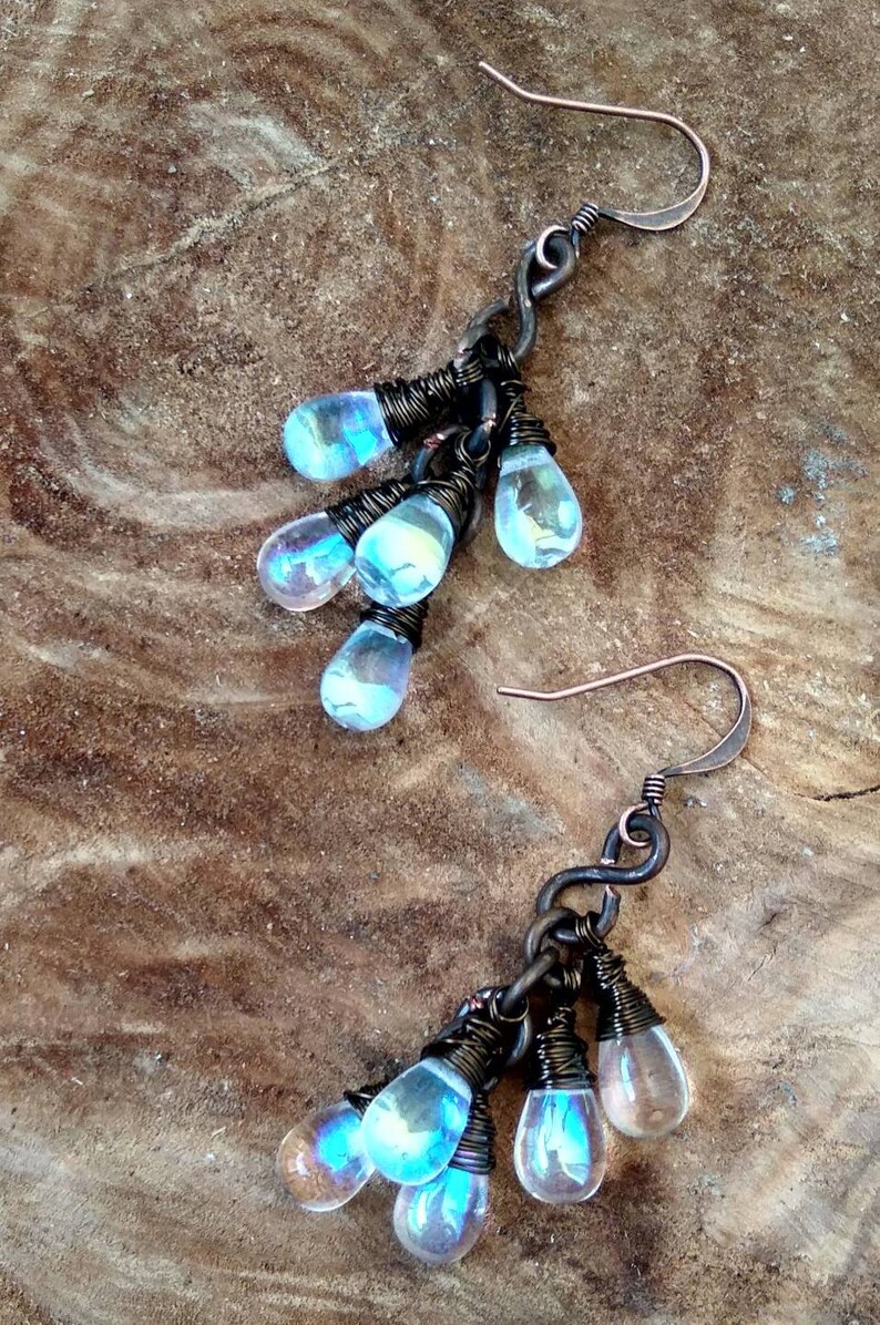 Copper /& bronze earrings Birthday gift Rainbow crystal earrings Cluster Czech earrings For her Aesthetic earrings Crystal earrings