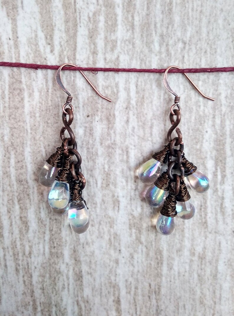 Copper /& bronze earrings Birthday gift Rainbow crystal earrings Cluster Czech earrings For her Aesthetic earrings Crystal earrings