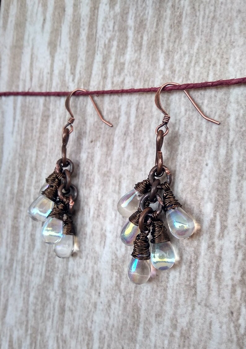 Copper /& bronze earrings Birthday gift Rainbow crystal earrings Cluster Czech earrings For her Aesthetic earrings Crystal earrings