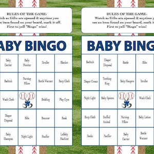 Baby Shower Bingo Game BASEBALL Theme _Instant Digital Download_set of 40_Custom available