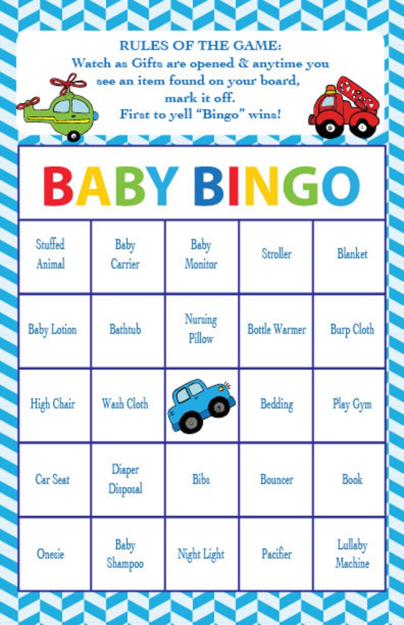 Baby Shower Bingo Game CARS PLANES TRAINS Theme _Instant ...