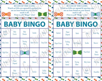 Bow Ties Theme Baby Shower BINGO Game INSTANT DOWNLOAD Boy or Girl Set of 40 cards