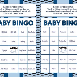 Mustache Bash Baby Shower Bingo Game _Instant Digital Download_set of 40