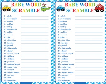 Baby Shower Game Word Scramble "Cars, Planes, Trains, Trucks" Theme INSTANT DOWNLOAD Boy or Girl