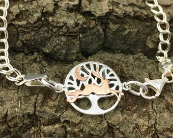 A 'Magical Hare' Silver Tree of Life bracelet, Hare Silver chain, Tree of Life Hare bangle, Moon, Copper Silver Hare