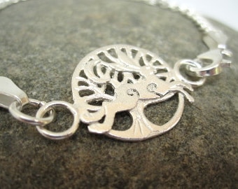 A 'Magical Hare' Silver Tree of Life bracelet, Hare Silver chain, Tree of Life Hare bangle, Moon, Sterling Silver Hare, Man, silver chain