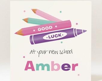 Handmade Personalised Good Luck At Your New School Card - Girl