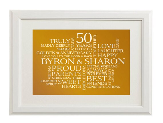1st Wedding Anniversary Print A4 Personalised Gift Word Art Unframed or Framed 