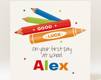 Handmade Personalised Good Luck On Your First Day at School Card - Boy