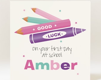 Handmade Personalised Good Luck On Your First Day at School Card - Girl