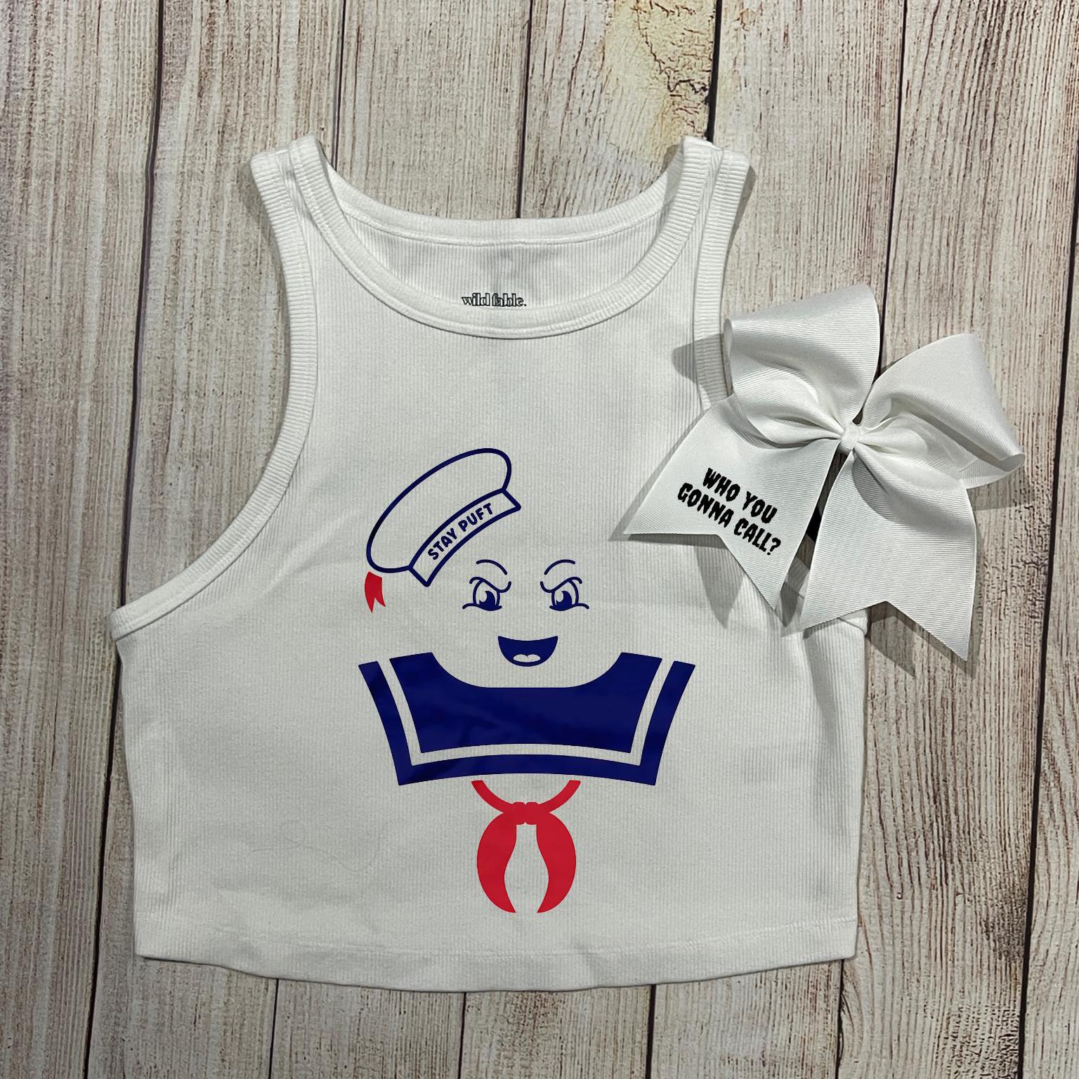 Marshmallow Inspired Crop Top and Cheer Bow Set