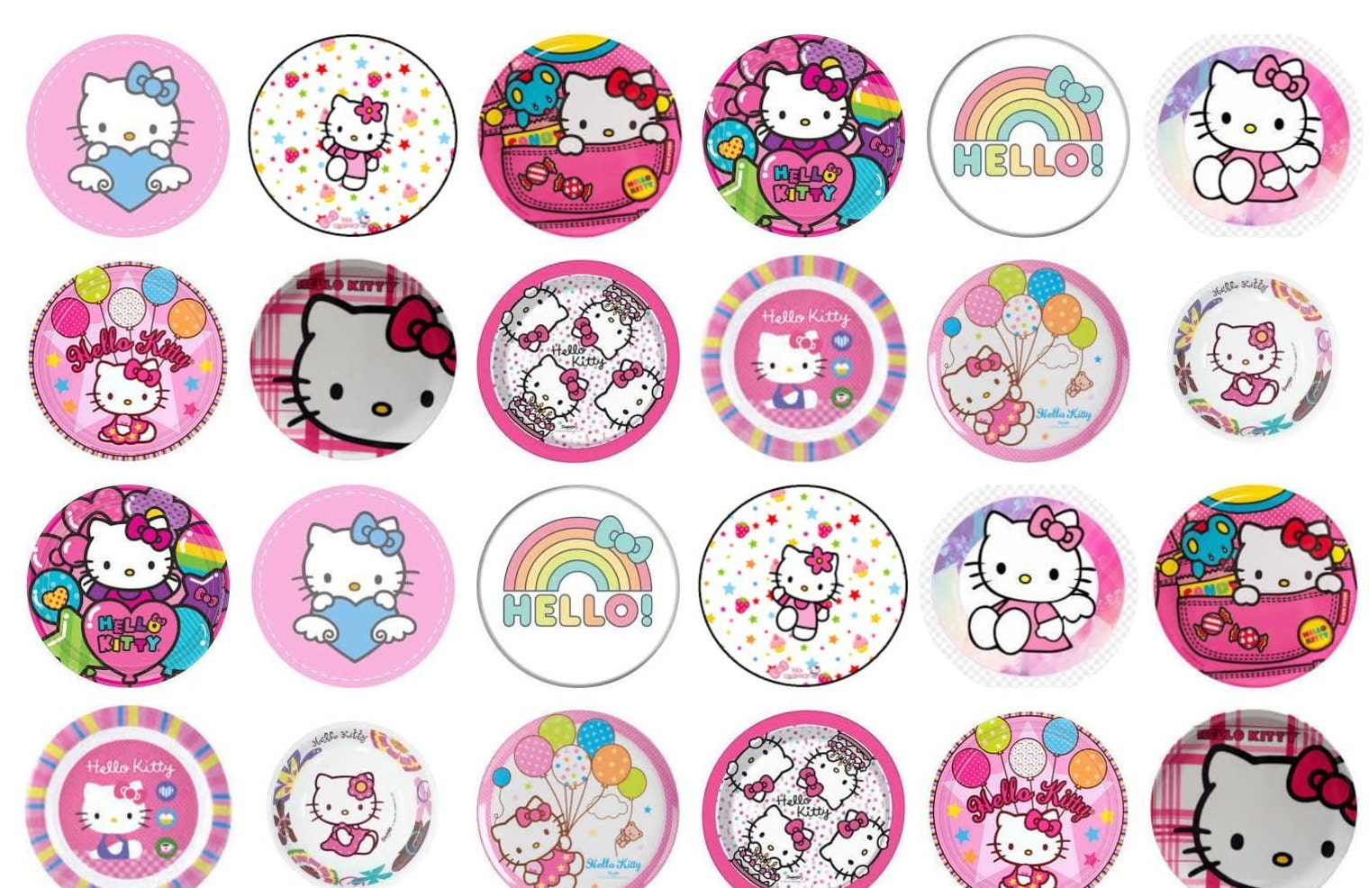 Hello Kitty Inspired Pre Printed Set 1 Inch Circle Digital Collage Ships Free Hello Kitty Inspired Pre Printed Set 1 Inch Circle Digital Collage Ships Free