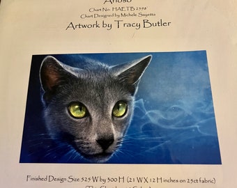 Russian Blue Cat Cross Stitch Pattern, Arioso by Heaven and Earth Designs