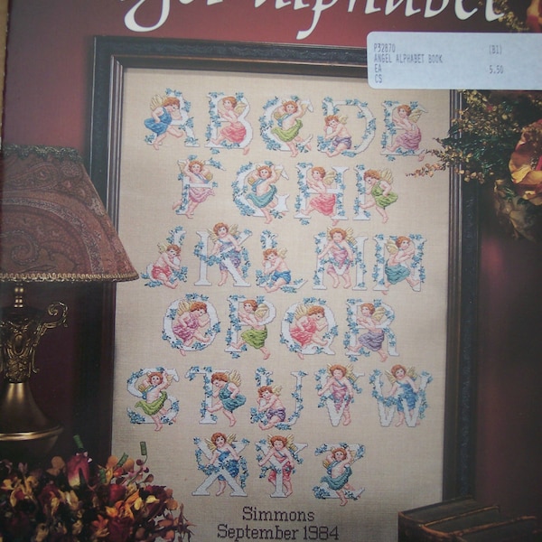 1996 Vintage Victorian Angel Alphabet Sampler Counted Cross Stitch Pattern Booklet  Leisure Arts OOP