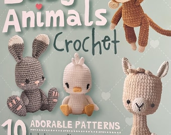 Baby Animals To Crochet 10 Pattern Booklet With Materials for Baby Otter, Bunny Kit