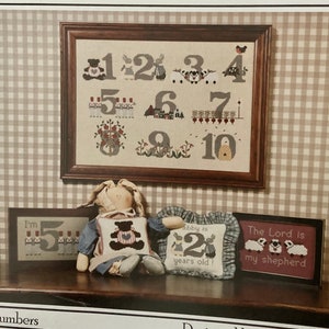 1987 Vintage Cross-Eyed Cricket Collection Numbers Sampler Wzór na ulotkę Lord is My Shepherd Counted Cross Stitch 46 OOP