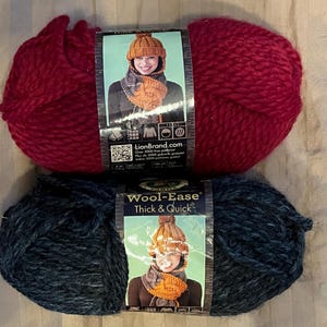 2 Skeins Lion Brand Wool-Ease Thick & Quick Bulky Yarn Charcoal and Cranberry Knitting Knit Crochet Weaving Crafts New