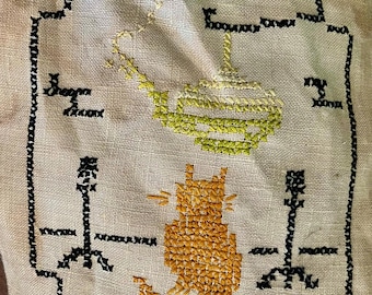 1950s Vintage Finished Bless This House Cross Stitch Sampler Folk Art Primitive Style