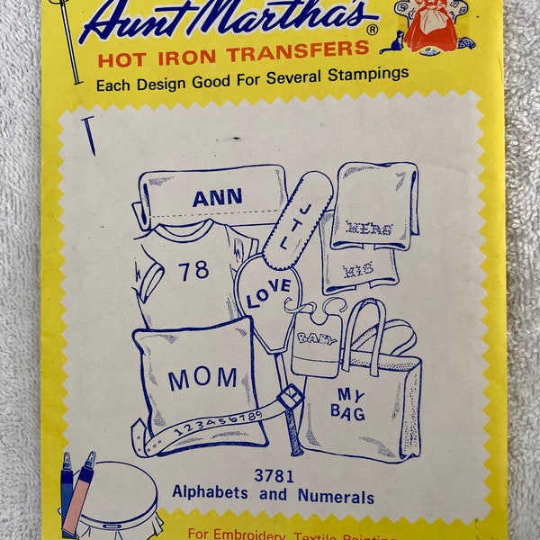 1970s Vintage Aunt Martha's Hot Iron Transfers Alphabets and Numerals Embroidery Painting Needlepoint 3781