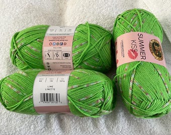 3 Skeins New Lion Brand Summer Kiss Yarn Lime Green: Knitting, Crochet, Weaving, Crafts