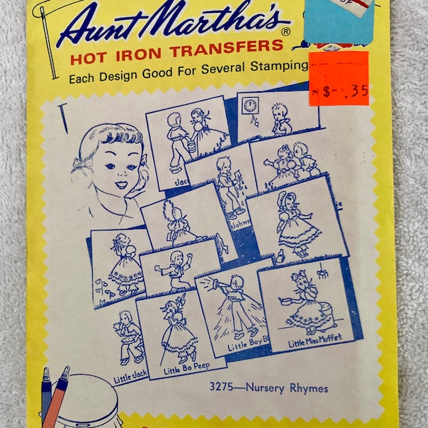 1970s Vintage Aunt Martha's Hot Iron Transfer 12 Nursery Rhymes Embroidery Painting 3275