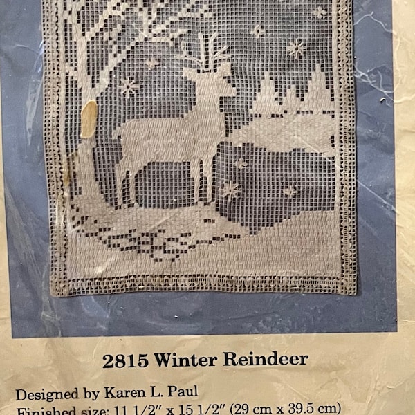 Vintage 1988 Creative Circle Lace Net Winter Reindeer Stitch Kit OOP 2815