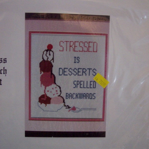 1980s vintage Patty Ann Stressed Desserts Sampler Beginners Cross Stitch Kit OOP