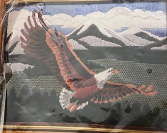 1983 Vintage Creative Circle Noble Eagle Sampler Long Stitch Crewel Embroidery Kit OOP 1518