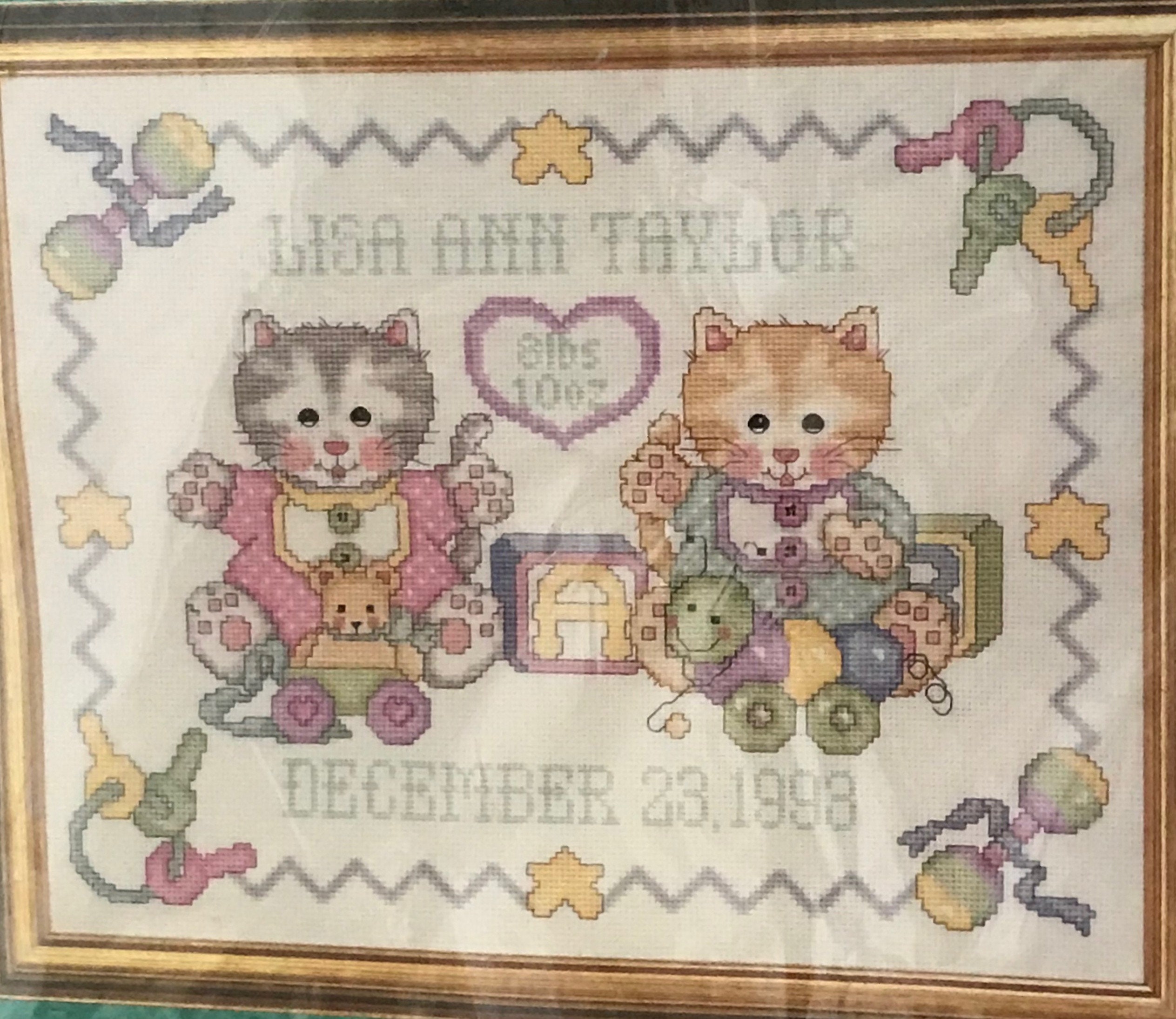 Vintage Janlynn Counted Cross Stitch. Baby Birth Nursery Time Sampler. 14 X  12