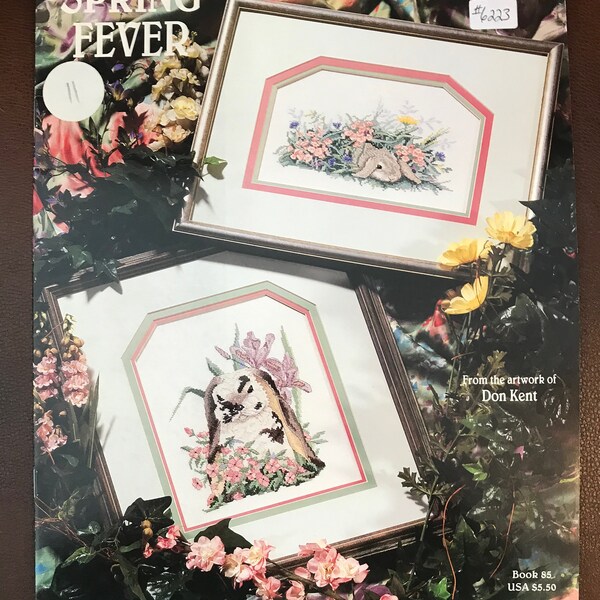 Vintage 1993 Spring Fever Easter Bunny Rabbit Booklet Counted Cross Stitch Sampler Country Cross Stitch Book 85 OOP