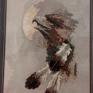 Vintage 1996 Lone Deer-Sonagolese Eagle Moon Feathers Counted Cross Stitch Pattern Native American Indian LD-9642 OOP