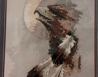 Vintage 1996 Lone Deer-Sonagolese Eagle Moon Feathers Counted Cross Stitch Pattern Native American Indian LD-9642 OOP