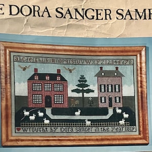 HTF Szkarłatna litera Oryginalny wzór Vintage 1984 Dora Sanger Sampler Cross Stitch Ulotka OOP