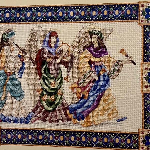 Vintage 1990 Teresa Wentzler Angel Procession Sampler point de croix compté modèle dépliant Just CrossStitch #103 OOP