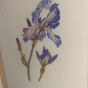Rare Vintage DMC Iris Bleu Blue Iris Counted Cross Stitch Sampler Kit Linen Fabric OOP