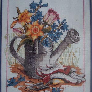1988 Vintage Janlynn Monarch Horizons Spring Flower Bouquet Watering Can Counted Cross Stitch Kit OOP