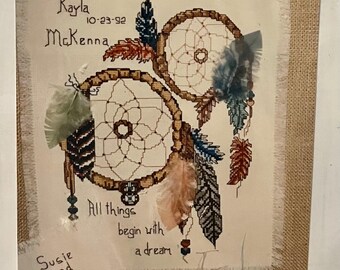 Vintage Candamar Native American Dream Catchers Cross Stitch Kit: Birth or Marriage Record OOP