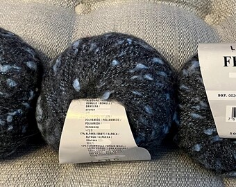 3 Skeins Lang Freya Blue Slubby Yarn: Alpaca, Cotton, Nylon, Wool, Knitting, Crochet, Weaving, New