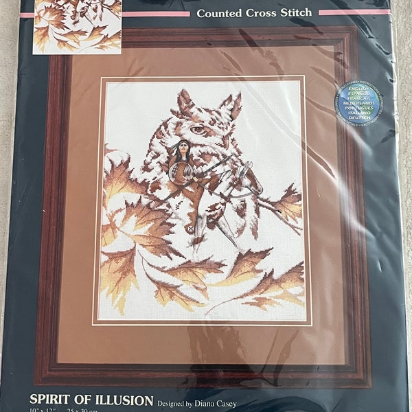 vintage 2000 Sunset Spirit of Illusion Native American Indian Owl Counted Cross Stitch Kit OOP 13679