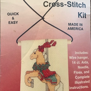 Vintage Country Treasures Christmas Carousel Horse Wall Hanging Beginners Counted Cross Stitch Kit OOP