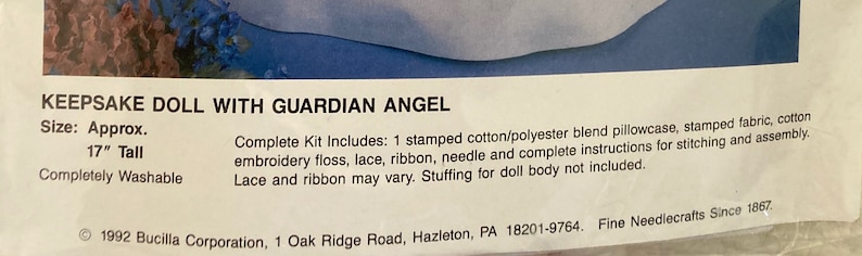 1992 Vintage 17 Keepsake Doll with Guardian Angel Kit OOP Bucilla Stamped Embroidery 33269