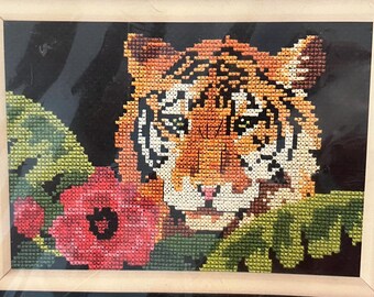 1991 Vintage Dimensions Tropical Tiger Beginners No Count Cross Stitch Kit OOP 6614