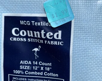 MCG Textiles Baby Blue Aida Cloth: 12 X 18 14 Count Cotton Needlework Fabric, Alphabet Charts