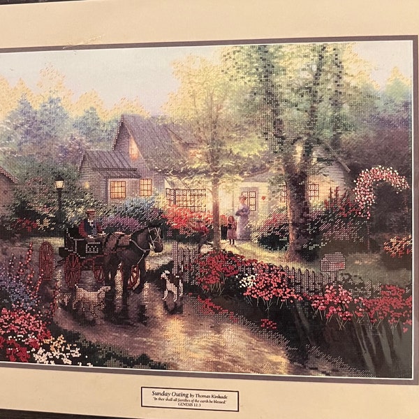 Vintage 1995 Thomas Kinkade Sunday Outing Embellished Cross Stitch Kit Candamar Designs OOP 50923