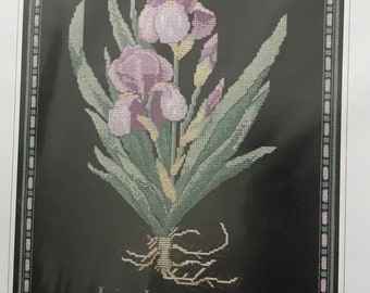 Patrón de hoja de iris latifolia vintage de los años 80, punto de cruz contado, The Design Connections #CP30-484 OOP