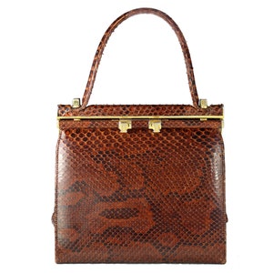 Vintage 50er Jahre Maroon Python Schlangenhaut Rahmen Handtasche